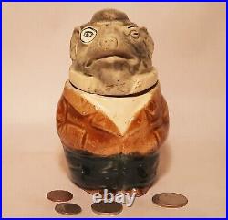 RAT tobacco jar vtg majolica pottery figural humidor cartoon comic statue rodent