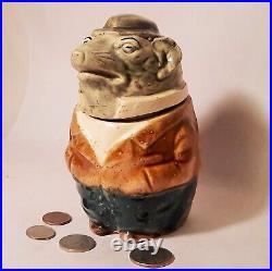 RAT tobacco jar vtg majolica pottery figural humidor cartoon comic statue rodent