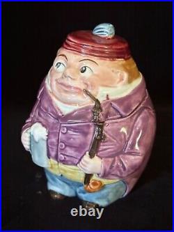 ROLY POLY GENTLEMAN WITH CAP MAJOLICA Tobacco Jar Antique Pottery Humidor c. 1900