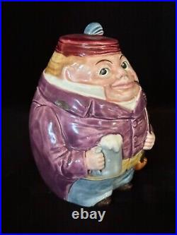 ROLY POLY GENTLEMAN WITH CAP MAJOLICA Tobacco Jar Antique Pottery Humidor c. 1900