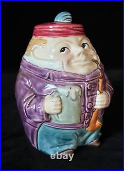 ROLY POLY MAJOLICA Tobacco Jar GENTLEMAN WITH CAP Antique Pottery Humidor c. 1900