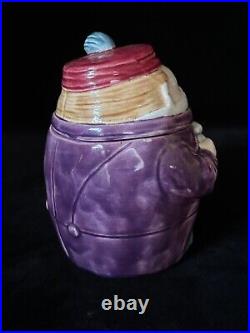 ROLY POLY MAJOLICA Tobacco Jar GENTLEMAN WITH CAP Antique Pottery Humidor c. 1900