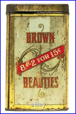 Rare 1910s Brown Beauties litho 25 cigar humidor tin in good condition