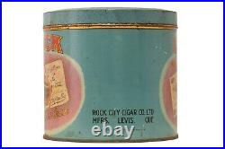 Rare 1910s Check round litho 50 cigar humidor tin in fair condition