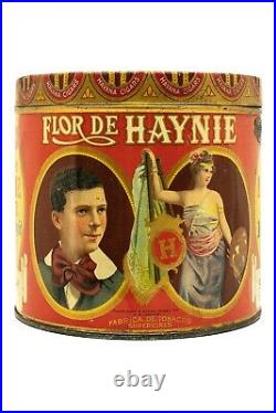 Rare 1910s Flor de Haynie litho 50 cigar humidor tin in very good condition
