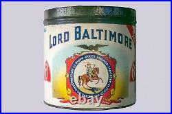 Rare 1910s Lord Baltimore paper label 50 humidor cigar tin in very good cond