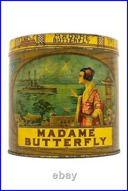 Rare 1910s Madame Butterfly litho 50 cigar humidor tin in good condition