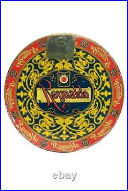 Rare 1910s Reynaldo round blue litho 50 cigar humidor tin in good condition
