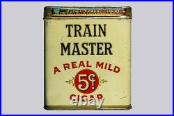 Rare 1920 Train Master litho 50 cigar humidor tin is in good condition