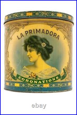 Rare 1940s La Primadora litho 50 oval cigar humidor tin in good condition