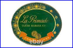 Rare 1940s La Primadora litho 50 oval cigar humidor tin in good condition