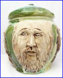 Rare Antique 4 Faces Bearded Old Man Tobacco Jar