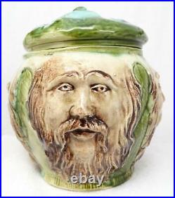 Rare Antique 4 Faces Bearded Old Man Tobacco Jar