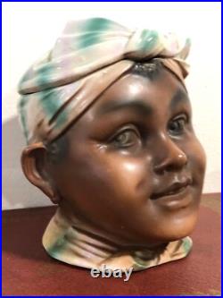 Rare Antique Black Americana Head Girl Porcelain Tobacco Humidor Jar Check video Rare Antique Black Americana Head Girl Porcelain Tobacco Humidor Jar Check video