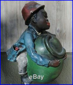 Rare Antique Black Americana L. B. Co. Boy & Watermelon Chalkware Tobacco Humidor