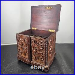 Rare Antique Black Forest 8.5 Smoker Tobacco Humidor Sigar Chest Needle Point
