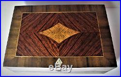 Rare Antique Cross Wood Marquetry Milk Glass Lined Humidor with Key