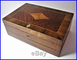 Rare Antique Cross Wood Marquetry Milk Glass Lined Humidor with Key