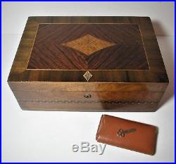 Rare Antique Cross Wood Marquetry Milk Glass Lined Humidor with Key