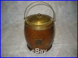 Rare Antique English Wood Silverplate Tobacco Jar Humidor With Shield As Is