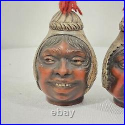 Rare Antique Handmade Happy Sad Americana Lidded Humidor Tabacco Jars Pottery