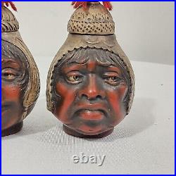 Rare Antique Handmade Happy Sad Americana Lidded Humidor Tabacco Jars Pottery