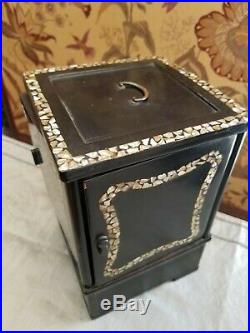 Rare Antique Lacquer Mother of Pearl Abalone Cigar Humidor Box Cabinet