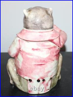 Rare Antique Majolica HumidorTobacco Jar Gentleman Bull Dog Smoking a Pipe 8