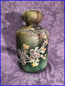 Rare Antique Nippon Japan Heavy Moriage Tobacco Jar Humidor Acorn and Oak Leafs
