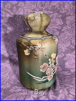 Rare Antique Nippon Japan Heavy Moriage Tobacco Jar Humidor Acorn and Oak Leafs