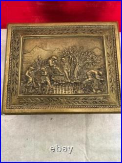 Rare Antique Ornate Scene Motif Bronze Humidor c. 1890's