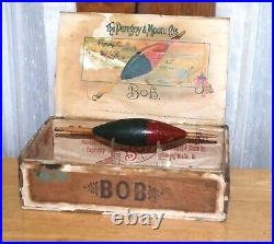 Rare Antique Peregoy & Moore Bob Fishing Bobber Wooden Cigar Box Council Bluffs