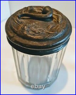 Rare Antique Pipe Cigar Tobacco Glass Jar Brass Lid