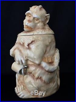 Rare Antique Schierholz Sgnd, Musterschutz Tobacco Jar Of Drunken Monkey