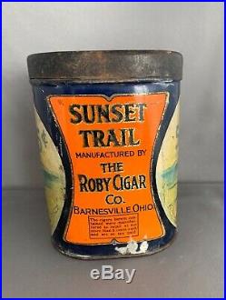 Rare Antique Sunset Trail Tobacco Tin Humidor Roby Cigar Co Barnesville Ohio