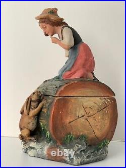 Rare Antique Tobacco Jar Girl With Two Rabbits