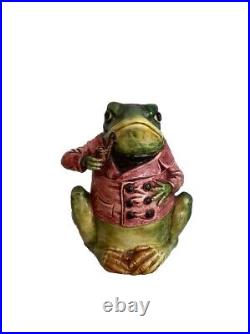 Rare Austrian Antique Frog Smoking Pipe Humidor Jar Majolica 6.25