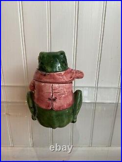 Rare Austrian Antique Frog Smoking Pipe Humidor Jar Majolica 6.25