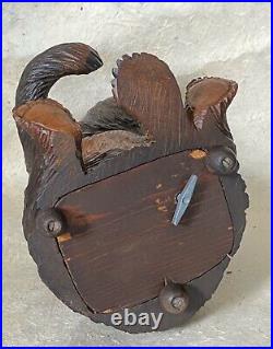 Rare BEAR TOBACCO JAR MUSIC BOX Black Forest Figural Wood Carved Humidor c. 1950