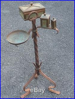 Rare C1930's Arts And Craft Hand Hammered Copper & Iron Humidor Smoking Stand