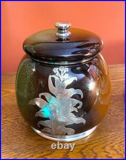 Rare CAC Lenox Sterling Silver Overlay Tobacco Jar Humidor withTobacco Plant Motif