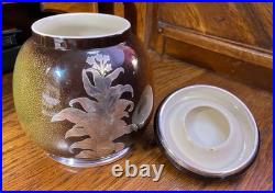 Rare CAC Lenox Sterling Silver Overlay Tobacco Jar Humidor withTobacco Plant Motif
