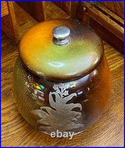 Rare CAC Lenox Sterling Silver Overlay Tobacco Jar Humidor withTobacco Plant Motif