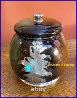 Rare CAC Lenox Sterling Silver Overlay Tobacco Jar Humidor withTobacco Plant Motif