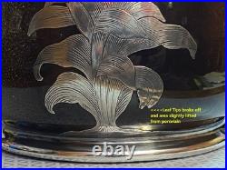 Rare CAC Lenox Sterling Silver Overlay Tobacco Jar Humidor withTobacco Plant Motif