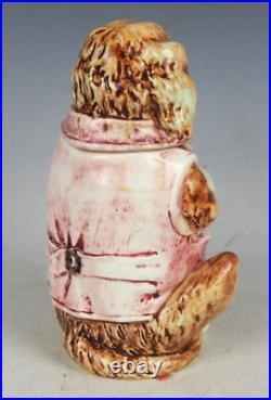 Rare MAJOLICA HUMIDOR TOBACCO JAR WITH SPANIEL DOG SMOKING A PIPE 6.25 TALL