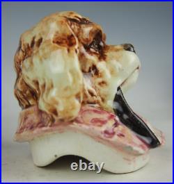 Rare MAJOLICA HUMIDOR TOBACCO JAR WITH SPANIEL DOG SMOKING A PIPE 6.25 TALL