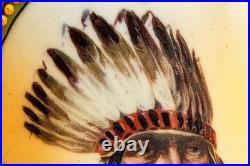 Rare Nippon Antique Painted Native American Indian Chief Tobacco Humidor Jar