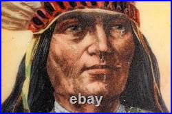 Rare Nippon Antique Painted Native American Indian Chief Tobacco Humidor Jar