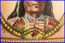 Rare Nippon Antique Painted Native American Indian Chief Tobacco Humidor Jar